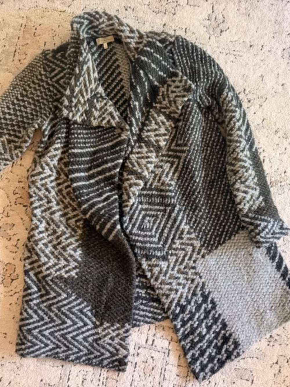 Lucky Brand Size Small Patchwork Open Front Cardigan Sweater Coat Boho